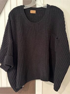 POL Anthropologie Chunky Short Sleeve Black Crop Oversized Sweater Women's Small